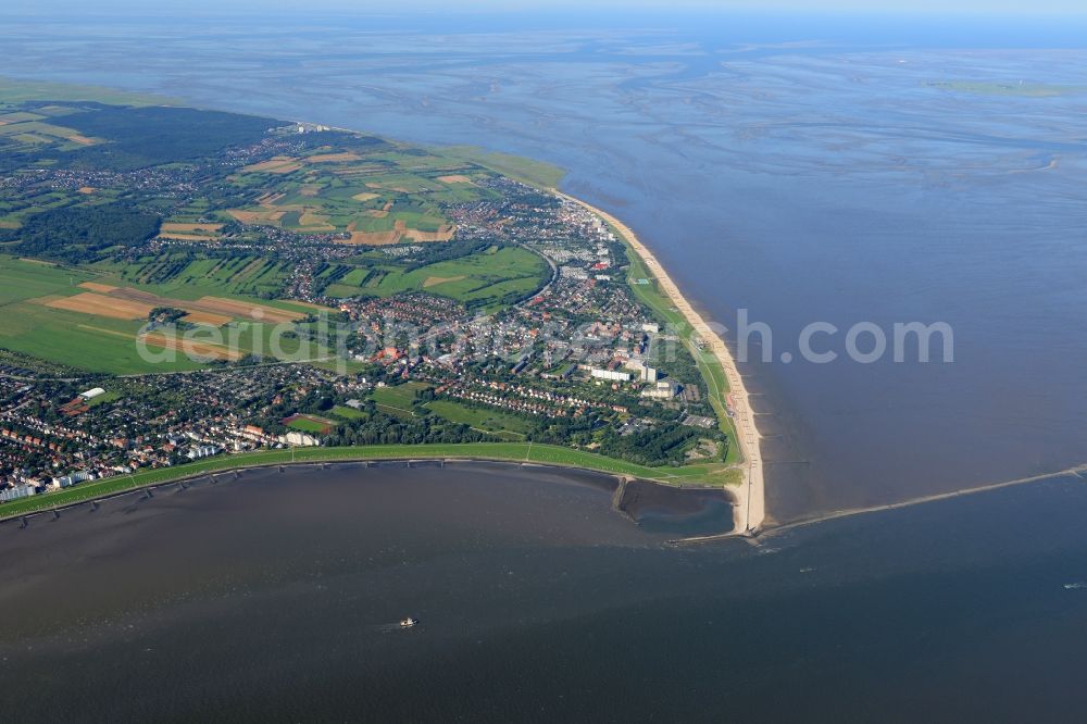 Aerial photograph Cuxhaven - Coastline on the sandy beach of north sea in Doese in the state Lower Saxony