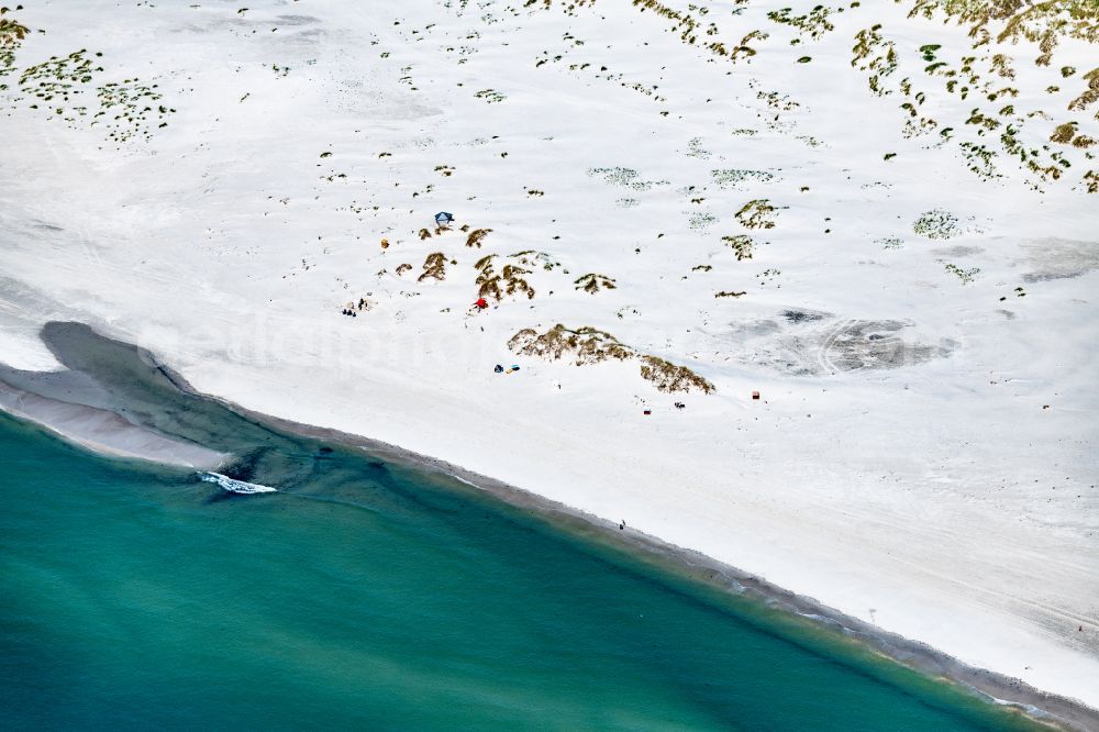 Nebel from the bird's eye view: Coastline on the sandy beach of Nordsee- Insel Amrum in Nebel in the state Schleswig-Holstein