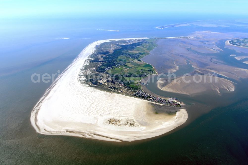 Aerial image Nebel - Sandy beach on the coastline of the North Sea island Amrum and Wadden Sea in the state Lower Saxony