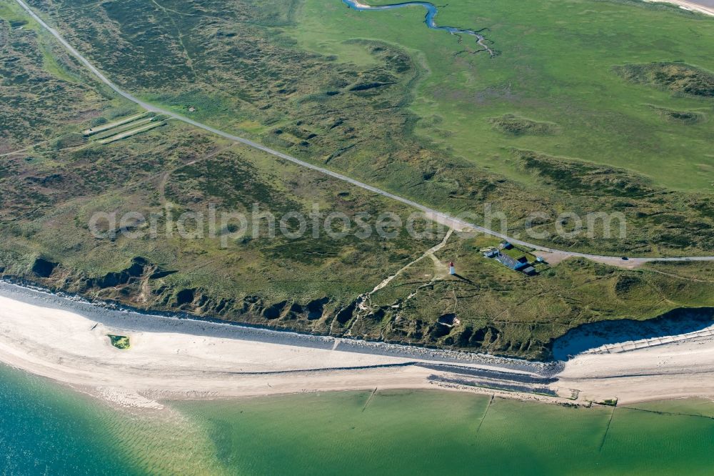 List from the bird's eye view: Coastline on the sandy beach of North sea island Sylt in List in the state Schleswig-Holstein