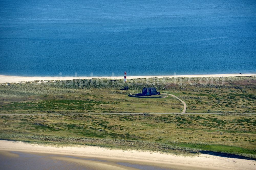 List from the bird's eye view: Coastline on the sandy beach of North sea island Sylt in List in the state Schleswig-Holstein