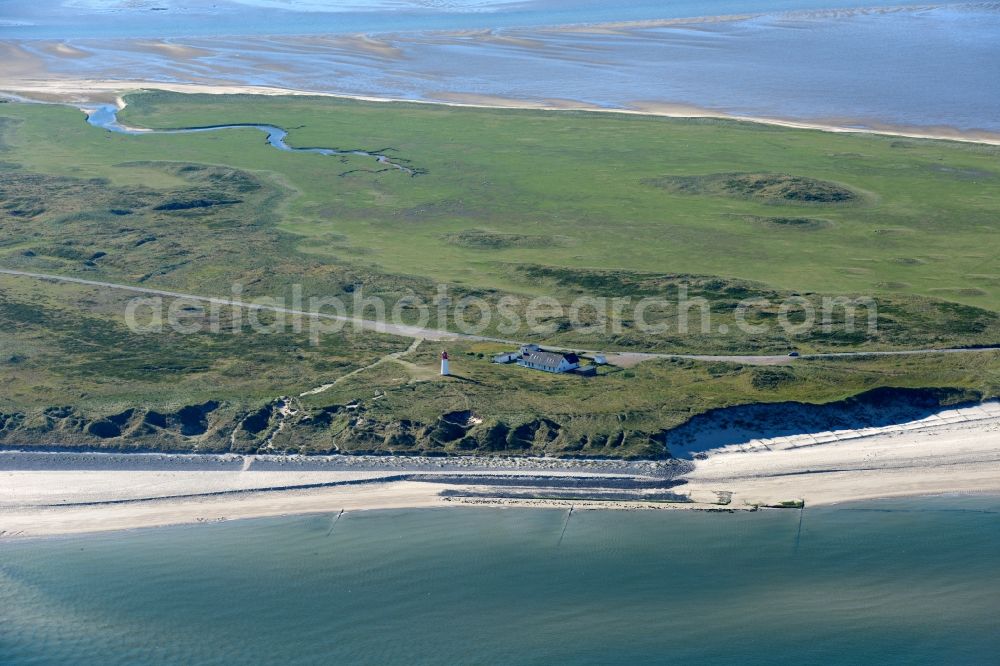 List from the bird's eye view: Coastline on the sandy beach of North sea island Sylt in List in the state Schleswig-Holstein