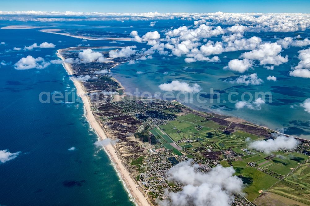 Aerial image Kampen (Sylt) - Coastline on the sandy beach of North Sea in Kampen (Sylt) at the island Sylt in the state Schleswig-Holstein, Germany