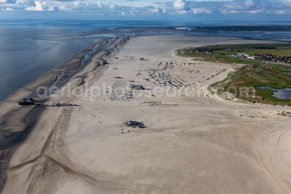 Aerial photograph Sankt Peter-Ording - Coastline on the sandy beach of North Sea in Sankt Peter-Ording in the state Schleswig-Holstein, Germany