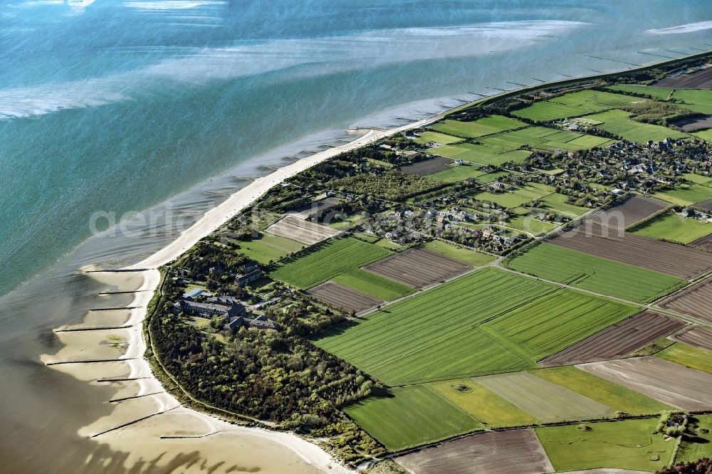 Aerial photograph Utersum - Coastal landscape on the sandy beach of the island of Foehr in the North Sea near Utersum in the state of Schleswig-Holstein