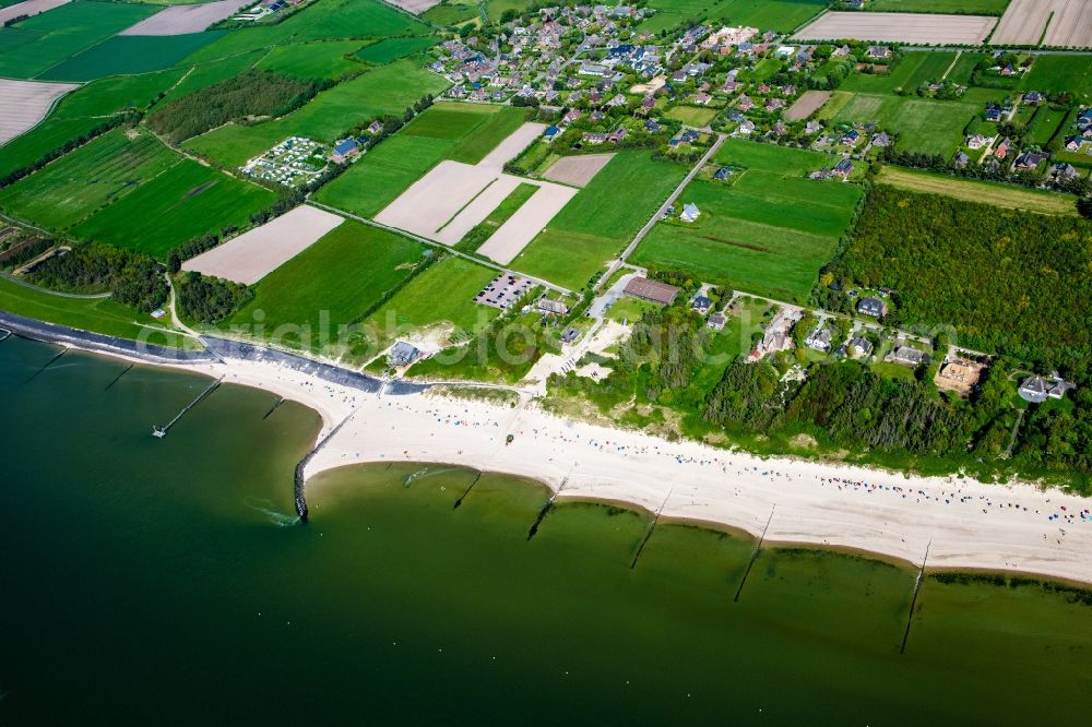 Aerial image Utersum - Coastline on the sandy beach of North Sea in Utersum in the state Schleswig-Holstein