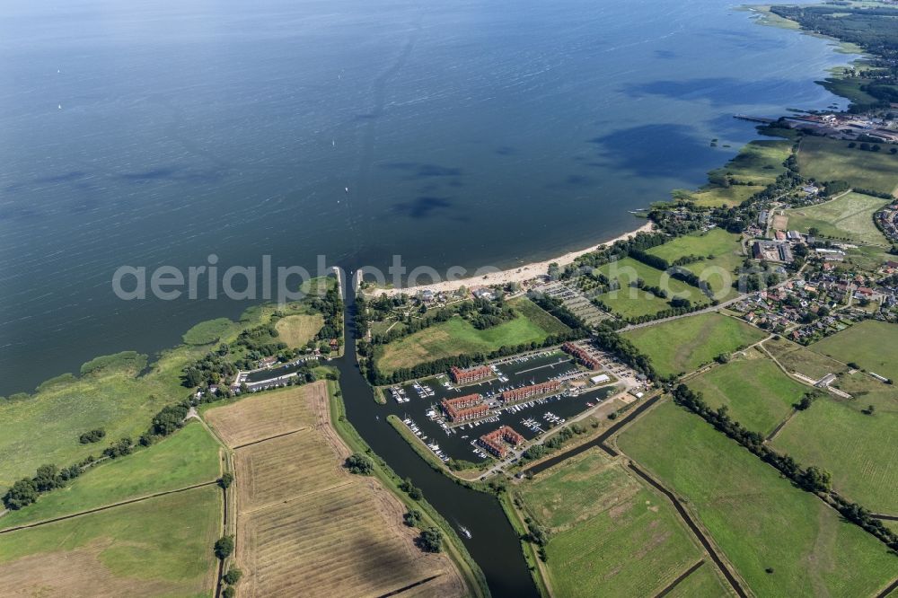 Ueckermünde from above - Coastline on the sandy beach in the district Ueckermuende in Ueckermuende in the state Mecklenburg - Western Pomerania