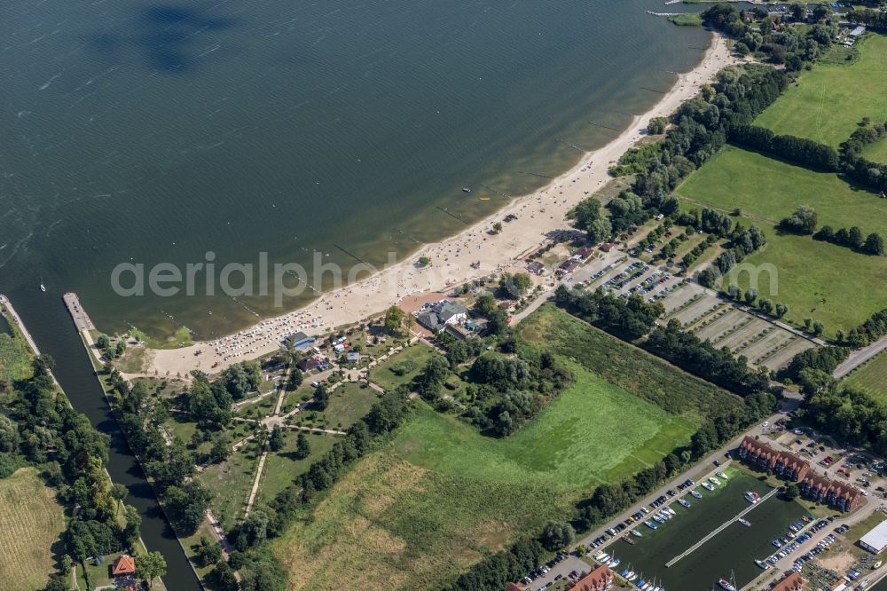 Ueckermünde from the bird's eye view: Coastline on the sandy beach in the district Ueckermuende in Ueckermuende in the state Mecklenburg - Western Pomerania