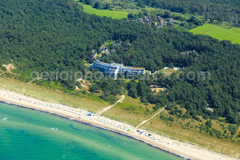 Born am Darß from above - Coastline on the sandy beach of Baltic Sea in Born am Darss in the state Mecklenburg - Western Pomerania, Germany