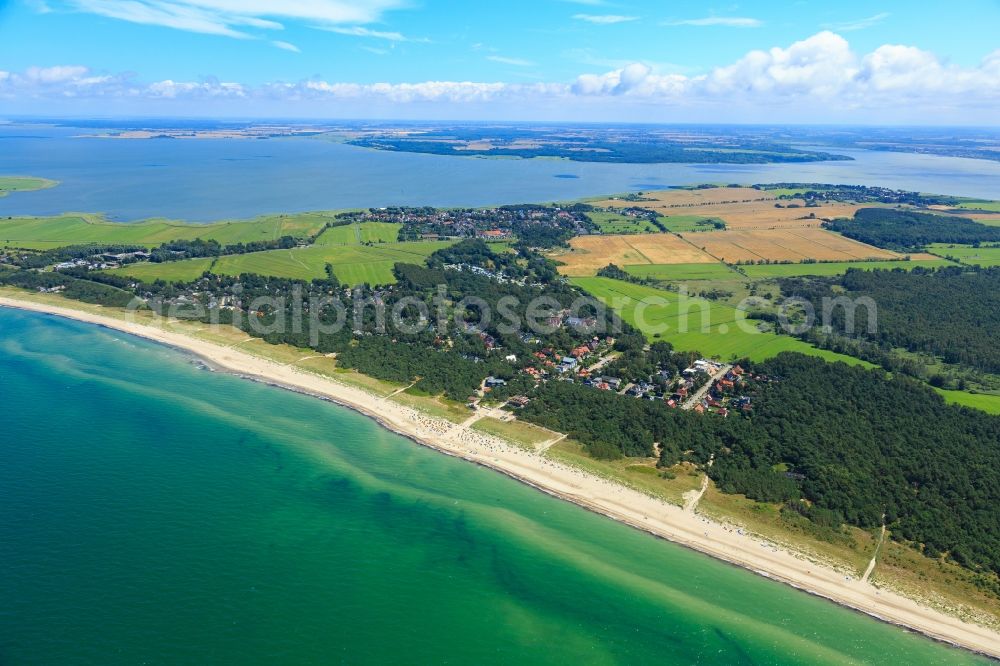 Born am Darß from above - Coastline on the sandy beach of Baltic Sea in Born am Darss in the state Mecklenburg - Western Pomerania, Germany