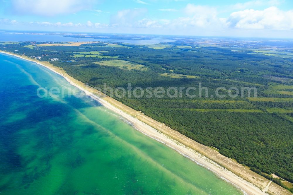 Neuhaus from above - Coastline on the sandy beach of Baltic Sea in Neuhaus in the state Mecklenburg - Western Pomerania, Germany