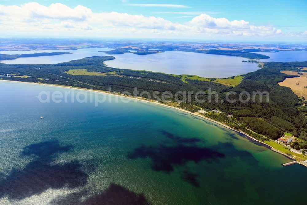 Aerial image Prora - Coastline on the sandy beach of Baltic Sea in Prora in the state Mecklenburg - Western Pomerania, Germany