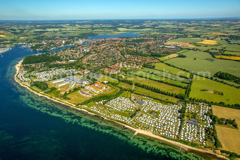 Travemünde from the bird's eye view: Coastline on the sandy beach of Ostsee in Travemuende in the state Schleswig-Holstein