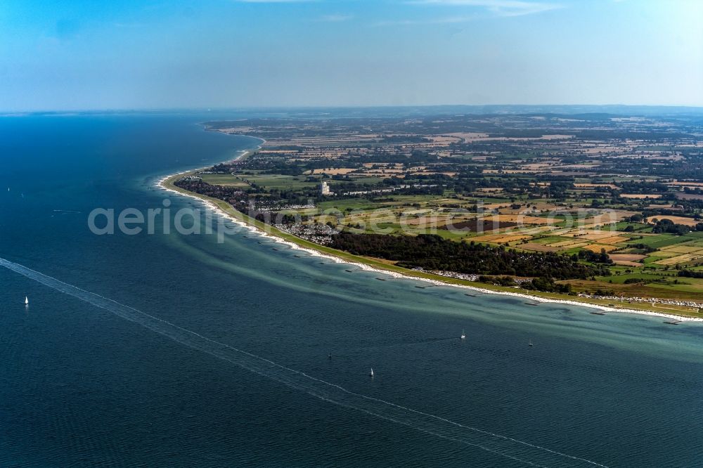 Wisch from the bird's eye view: Coastline on the sandy beach of Baltic Sea in Wisch in the state Schleswig-Holstein, Germany