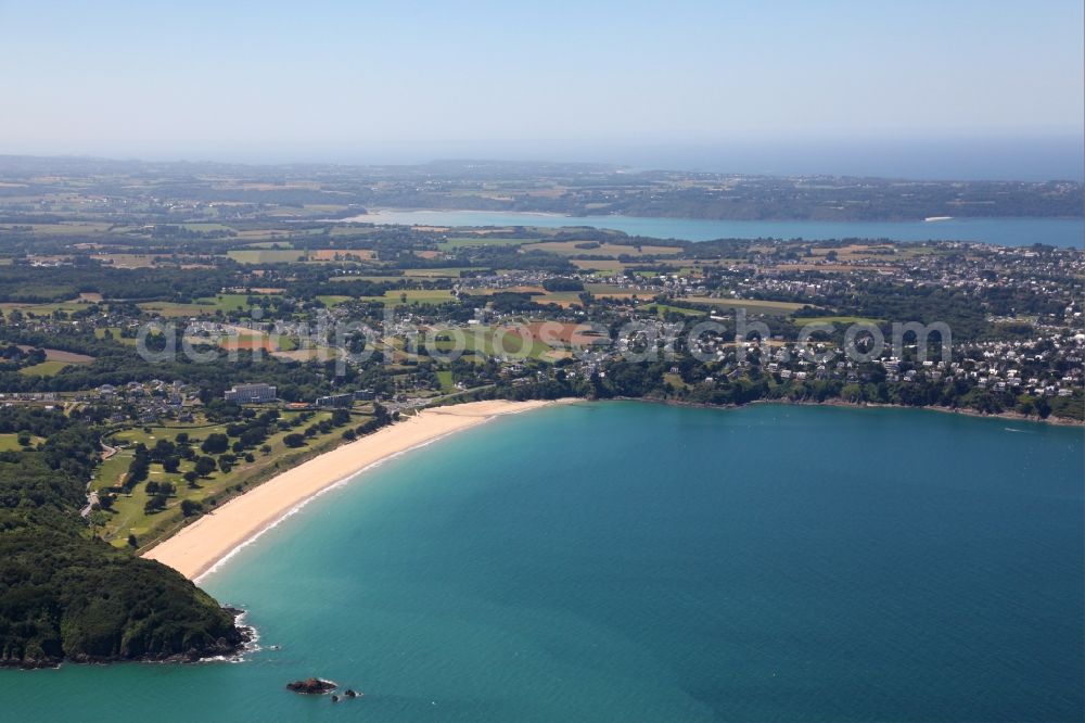 Saint-Cast-le-Guildo from above - Coastline on the sandy beach of Plage de Pen Guen in Saint-Cast-le-Guildo in Brittany, France