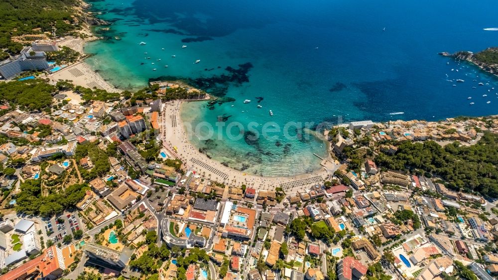 Aerial photograph Peguera - Coastline on the sandy beach of Platja Gran de Tora in Peguera in Balearische Insel Mallorca, Spain