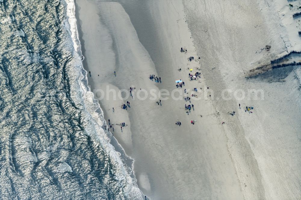 Aerial image Wangerooge - Coastline on the sandy beach of Sandburgenbau in Wangerooge in the state Lower Saxony, Germany