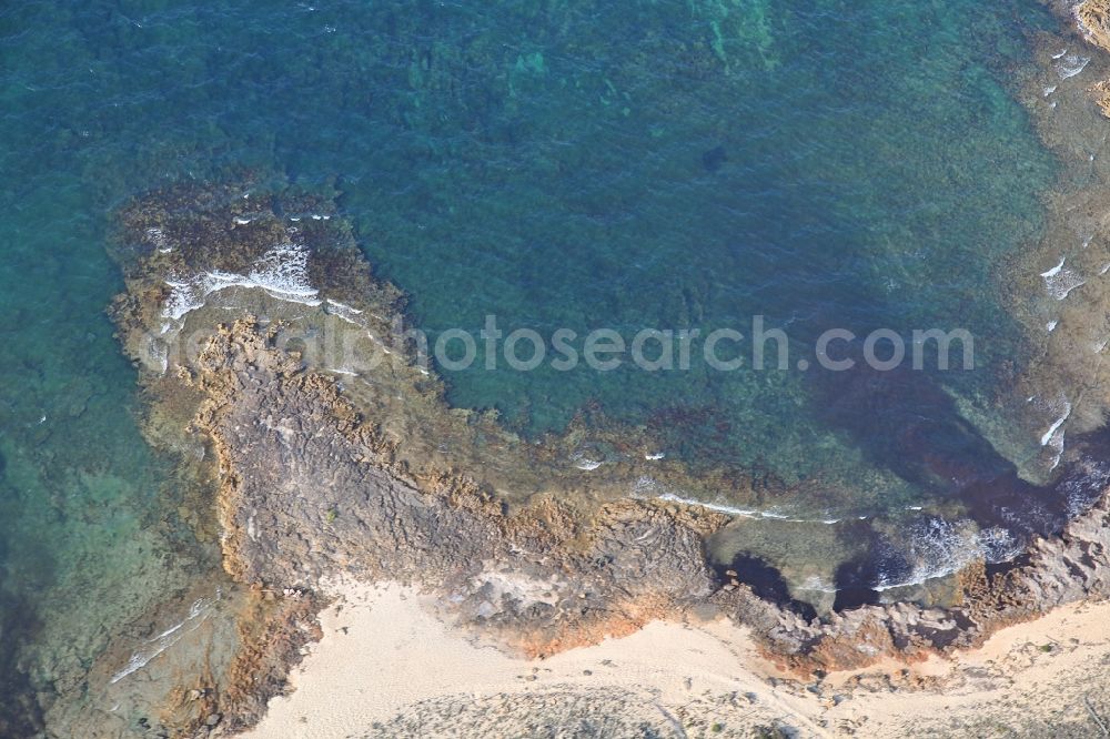 Aerial image Santa Margalida - Coastline on the sandy beach of Son Serra de arina in Santa Margalida in Bay of Alcudia in Mallorca in Balearic Islands, Spain