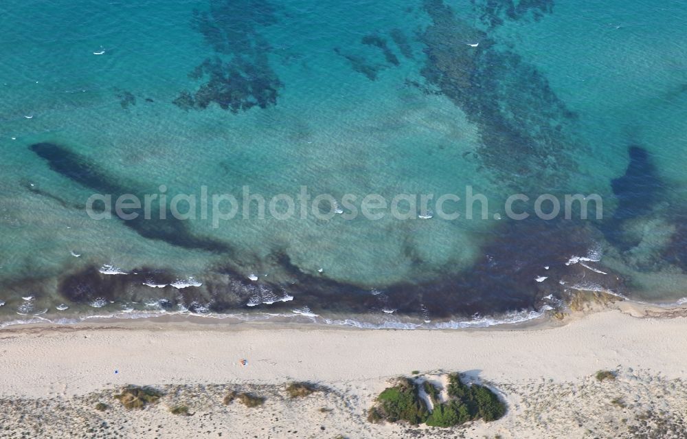 Santa Margalida from above - Coastline on the sandy beach of Son Serra de arina in Santa Margalida in Bay of Alcudia in Mallorca in Balearic Islands, Spain