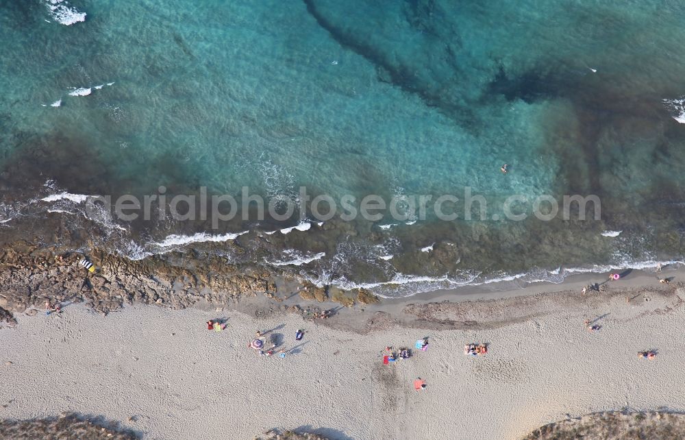 Aerial photograph Santa Margalida - Coastline on the sandy beach of Son Serra de arina in Santa Margalida in Bay of Alcudia in Mallorca in Balearic Islands, Spain