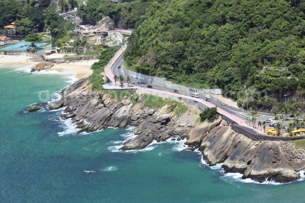 Aerial image Rio de Janeiro - Coastline on the cliffs in Vidigal in Rio de Janeiro in Rio de Janeiro, Brazil