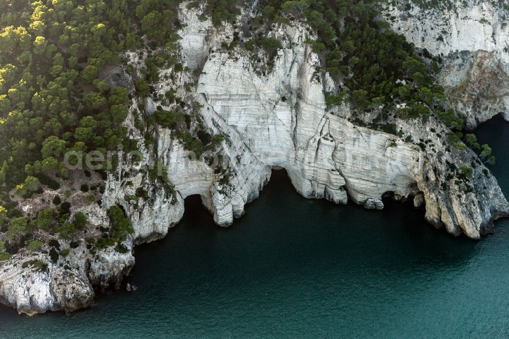 Aerial photograph Defensola - Coastline at the rocky cliffs in Defensola in Italy