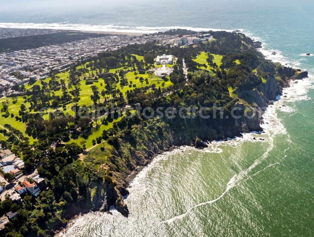 San Francisco from the bird's eye view: Coastline at the rocky cliffs of Lands End in San Francisco in California, USA