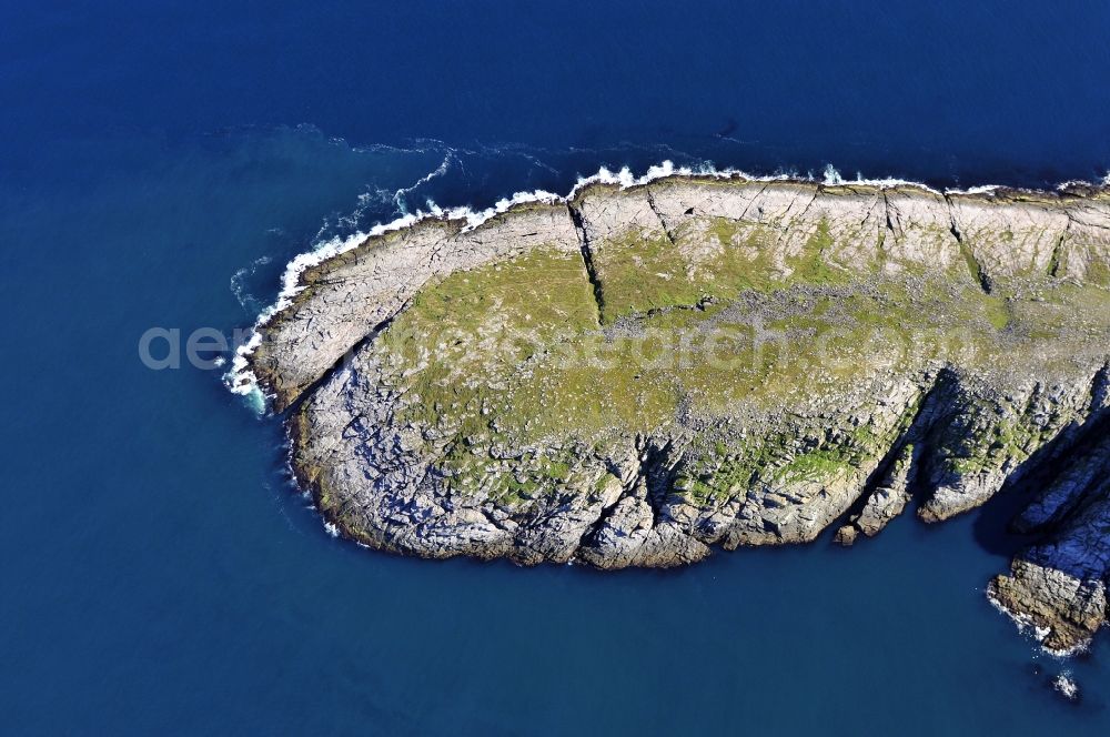 Nordkap from the bird's eye view: Coastal landscape on the cliffs of the Barents Sea - headland Knivskjellodden in North Cape in Norway