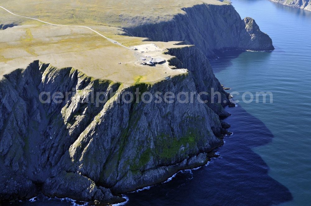 Nordkap from above - Coastal landscape on the cliffs of the Barents Sea - headland Knivskjellodden in North Cape in Norway