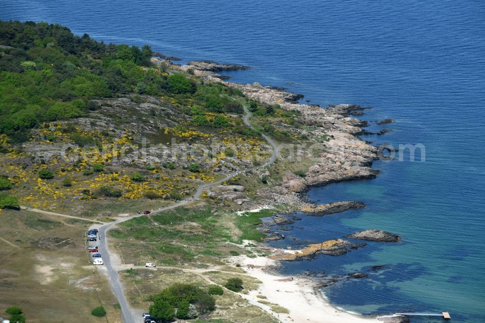 Aerial photograph Allinge - Coastline at the rocky cliffs of Baltic Sea on Bornholm Island in Allinge in Region Hovedstaden, Denmark