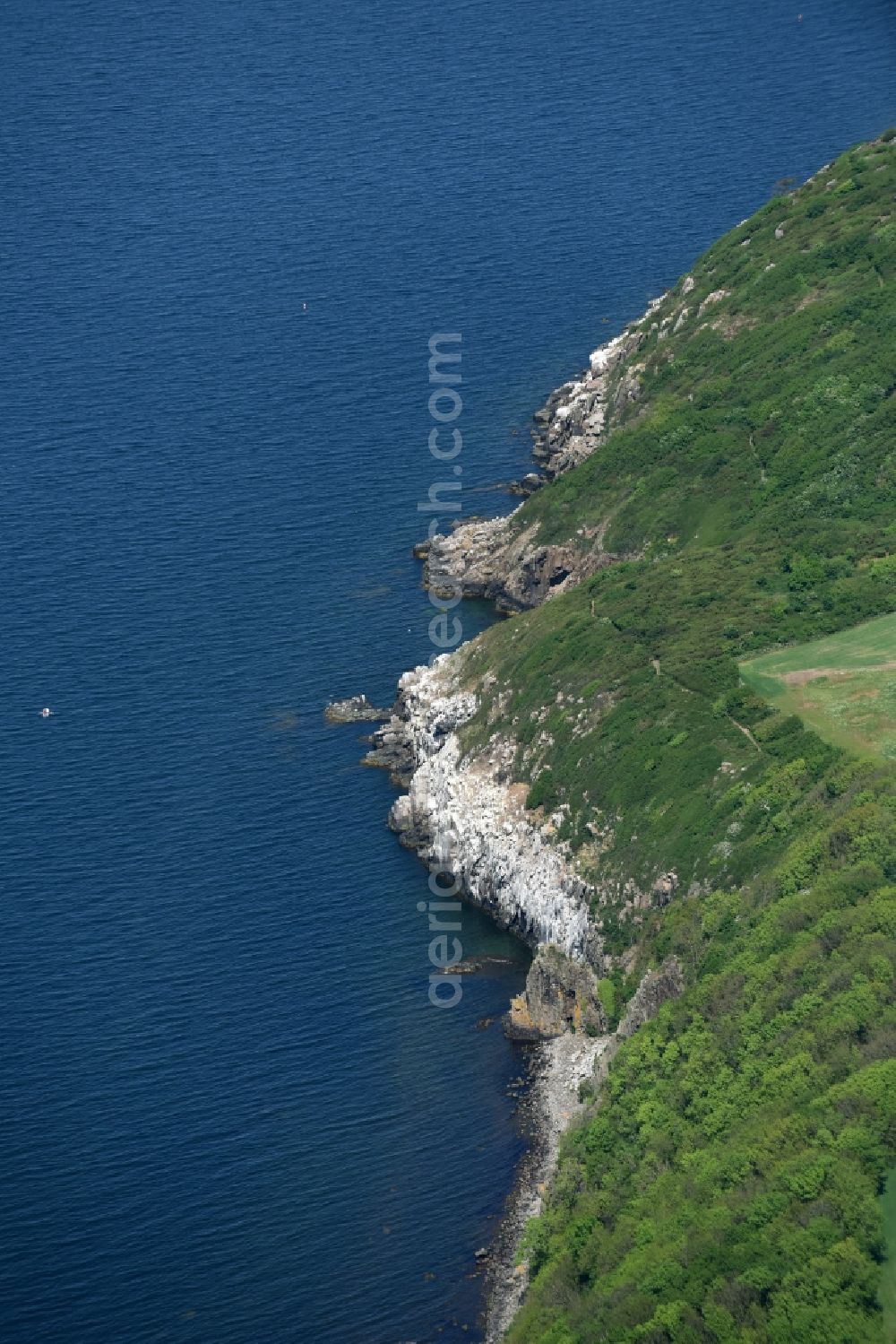 Aerial image Hasle - Coastline at the rocky cliffs of Baltic Sea Bornholm Island in Hasle in Region Hovedstaden, Denmark