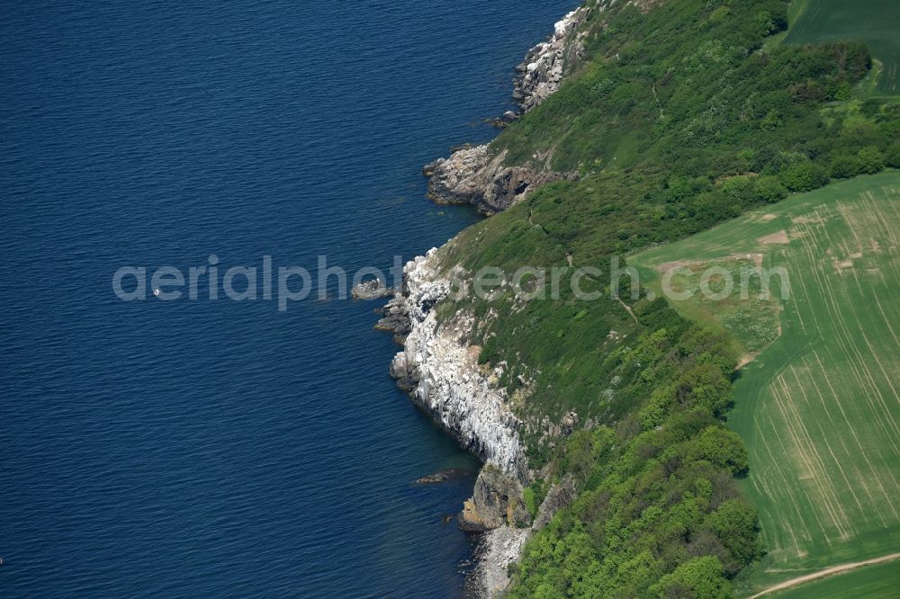 Aerial photograph Hasle - Coastline at the rocky cliffs of Baltic Sea Bornholm Island in Hasle in Region Hovedstaden, Denmark