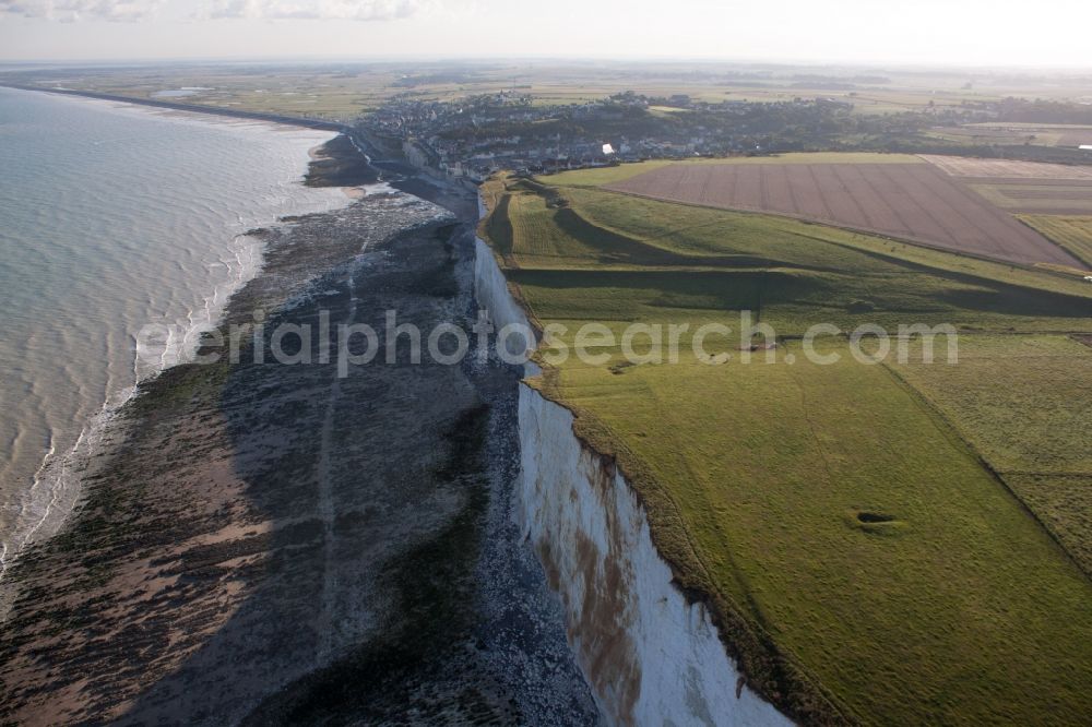 Ault from the bird's eye view: Coastline at the rocky cliffs of Aermelkanal in Ault in Hauts-de-France, France