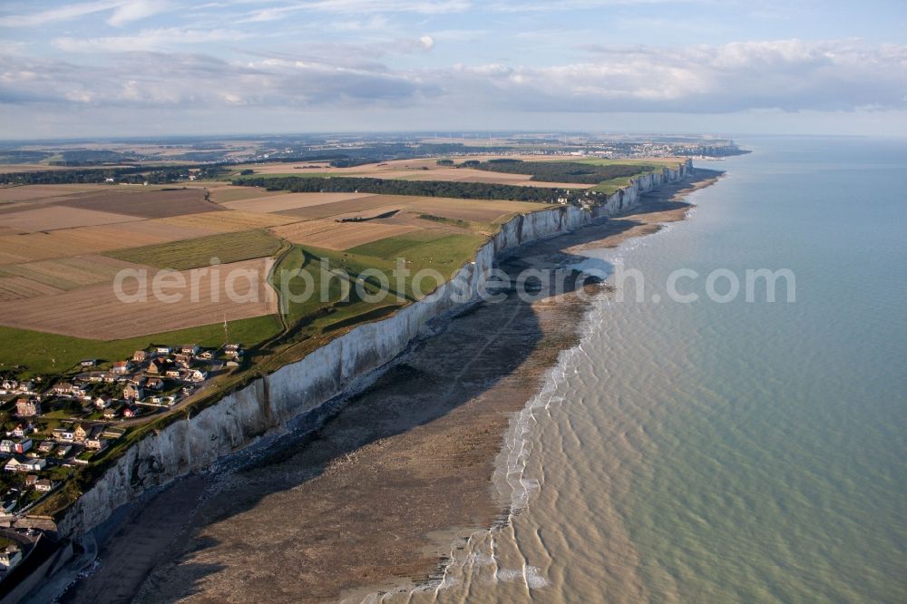 Aerial image Ault - Coastline at the rocky cliffs of Aermelkanal in Ault in Hauts-de-France, France