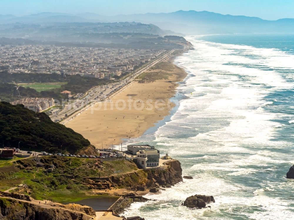 Aerial image San Francisco - Coastline at the rocky cliffs of South Bay in San Francisco in California, USA