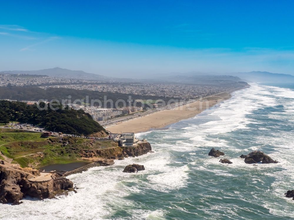 Aerial photograph San Francisco - Coastline at the rocky cliffs of South Bay in San Francisco in California, USA