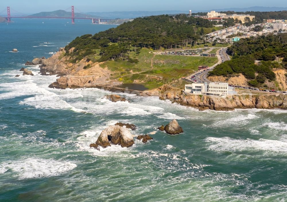 Aerial image San Francisco - Coastline at the rocky cliffs of South Bay in San Francisco in California, USA