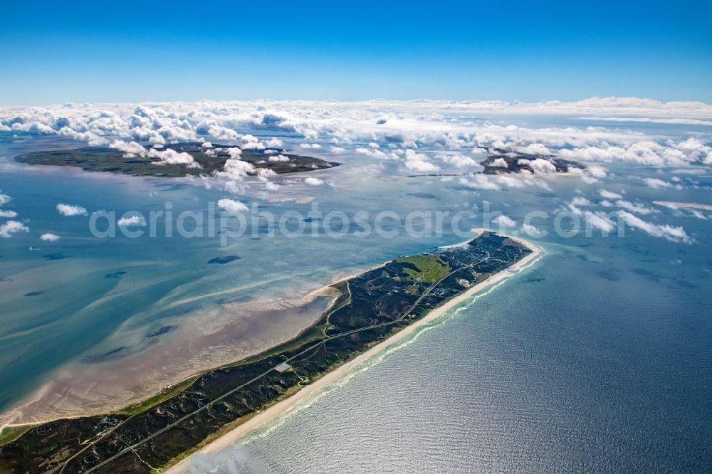 Hörnum (Sylt) from the bird's eye view: Coastal landscape and Wadden Sea of a??a??the North Frisian North Sea islands Sylt, Foehr and Amrum in the state Schleswig-Holstein, Germany