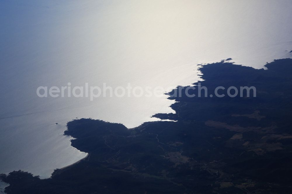 Sartène from the bird's eye view: Rugged coastal landscape on the rocky cliffs of the island of Corsica near Saténe in France