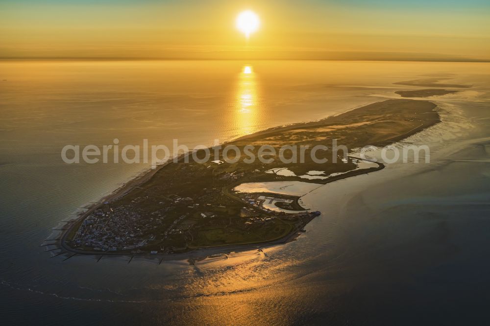 Norderney from the bird's eye view: Coastal area of the North Sea - the island of Norderney at sunrise in Norderney in the state Lower Saxony, Germany