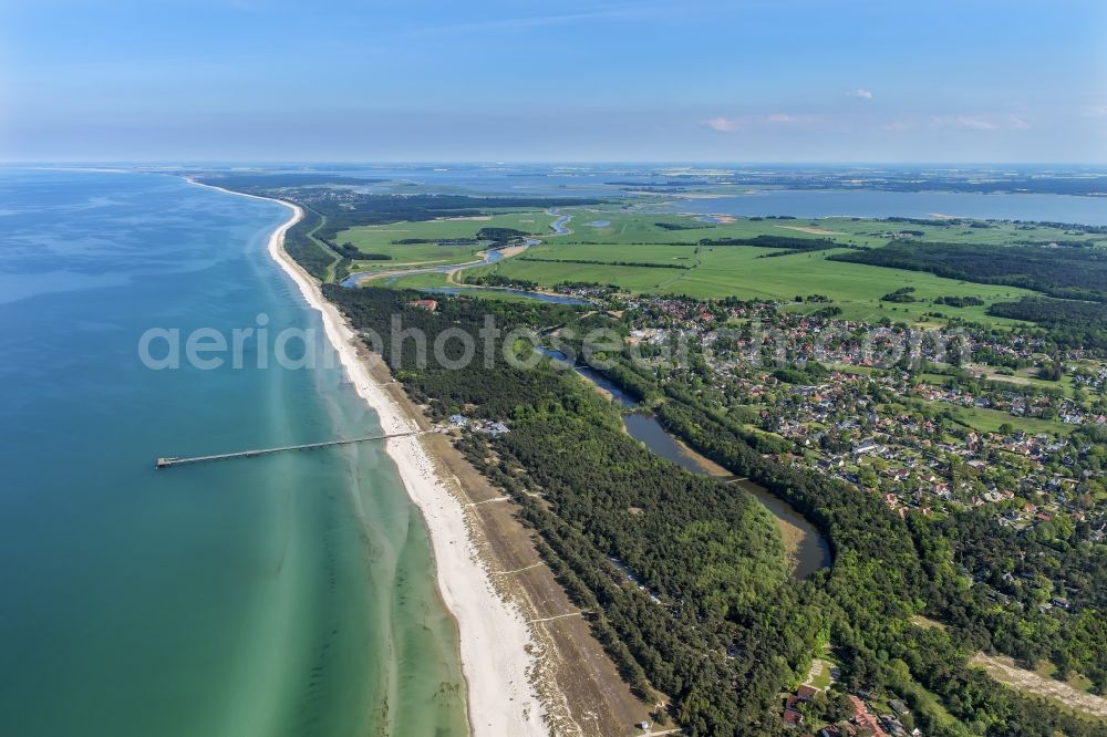 Born am Darß from above - Coastline on the sandy beach of Baltic Sea in Prerow in the state , Germany