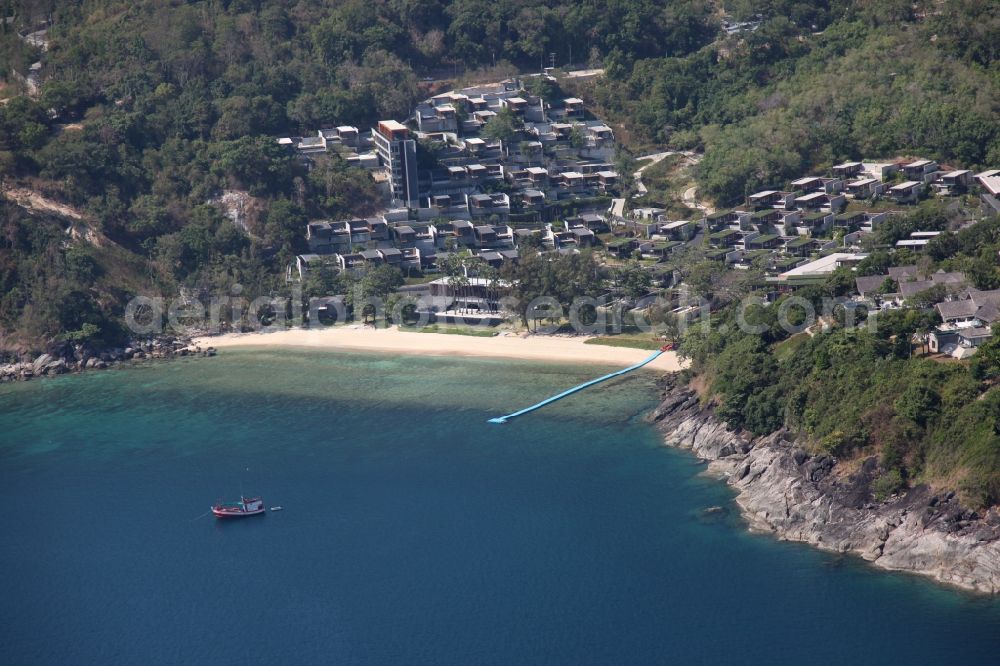 Kammala from the bird's eye view: The coastal area near Kammala on the island of Phuket in Thailand with the Iguana Beach is located in the west of the island