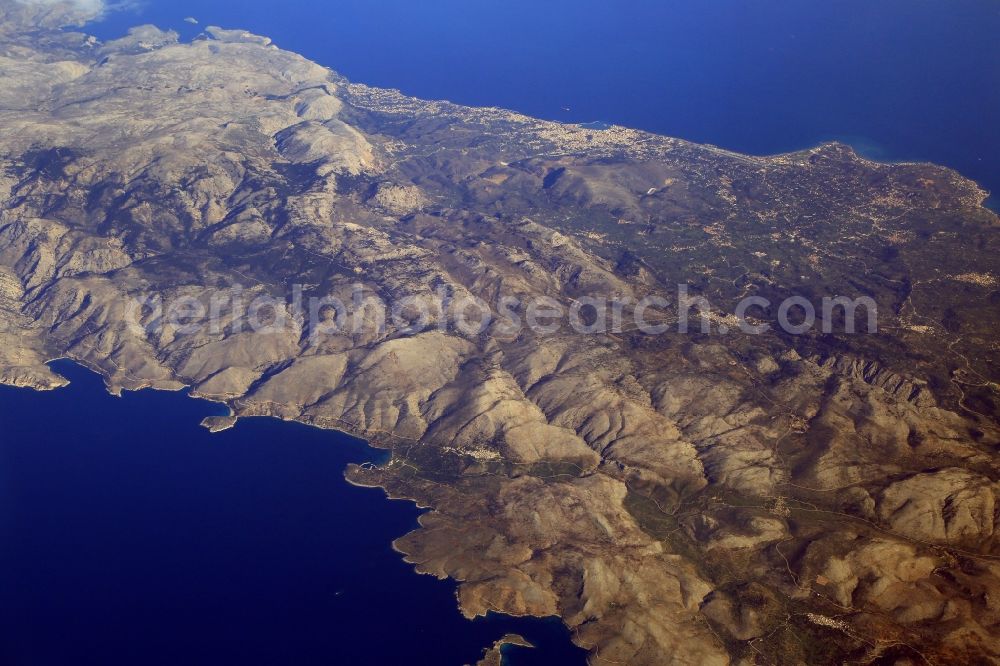 Chios from the bird's eye view: Coastal area and mountains of the Mediterranean Sea - Island Chios in the Aegean Sea in Greece