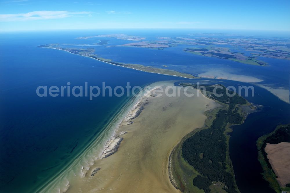 Insel Hiddensee from the bird's eye view: Coastal area of the Bock - Island to the west of the island Hiddensee in the state Mecklenburg - Western Pomerania