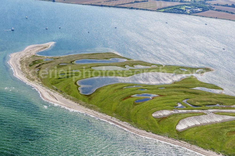 Aerial photograph Heiligenhafen - Coastal area of the peninsula Graswarder-Heilgenhafen with a few single- family houses at the beach in Grossenbrode in the state Schleswig-Holstein