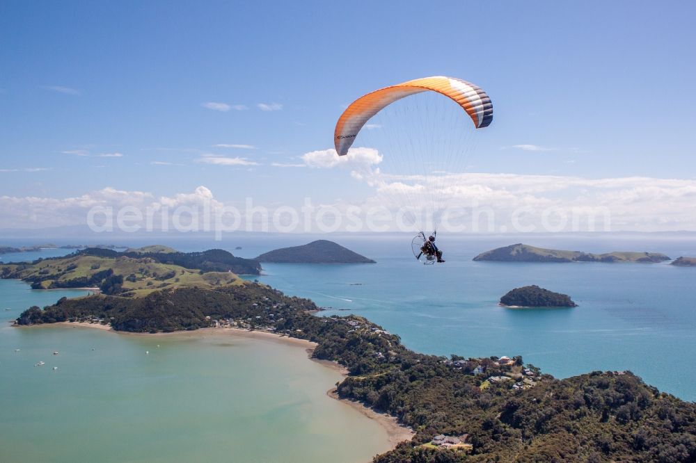 Wyuna Bay from the bird's eye view: Coastal area of the halve island in Wyuna Bay in Waikato, New Zealand