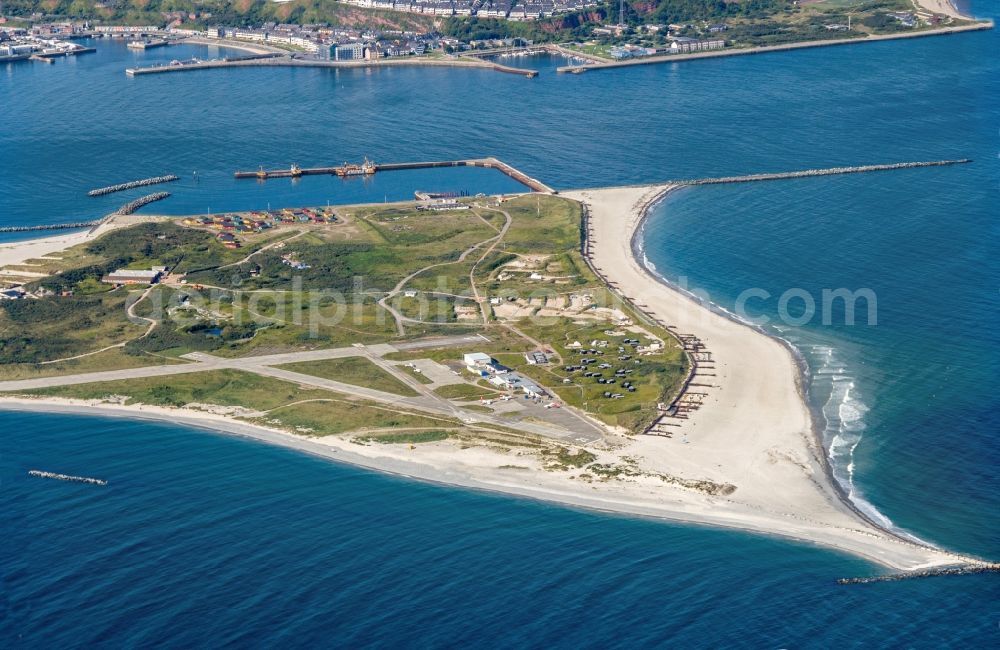 Helgoland from above - Coastal area of the duen- Island including airfield in Helgoland in the state Schleswig-Holstein, Germany