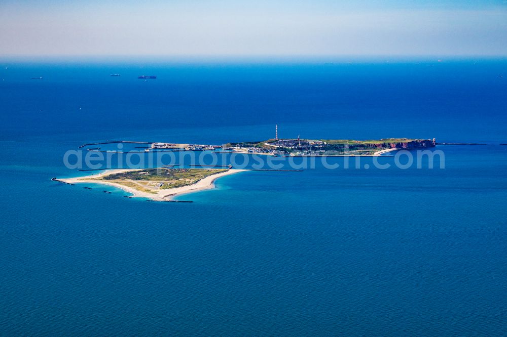 Helgoland from above - Coastal area of the duen- Island including airfield in Helgoland in the state Schleswig-Holstein, Germany