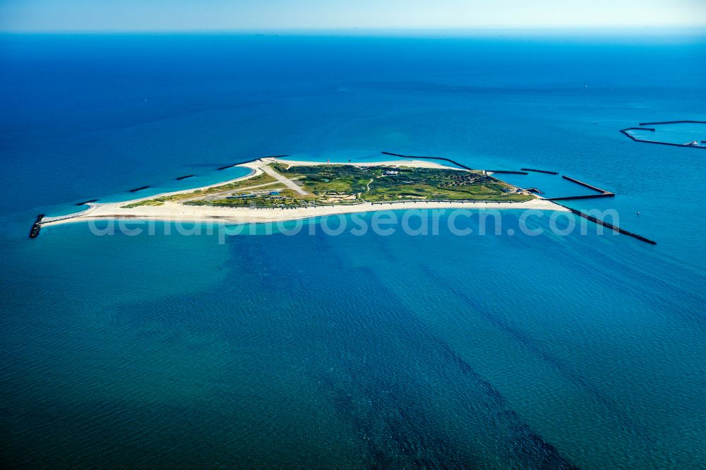 Helgoland from above - Coastal area of the duen- Island including airfield in Helgoland in the state Schleswig-Holstein, Germany