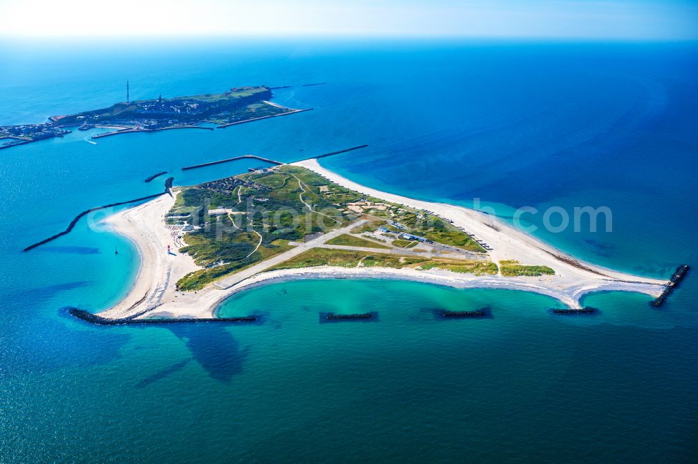 Helgoland from the bird's eye view: Coastal area of the duen- Island including airfield in Helgoland in the state Schleswig-Holstein, Germany